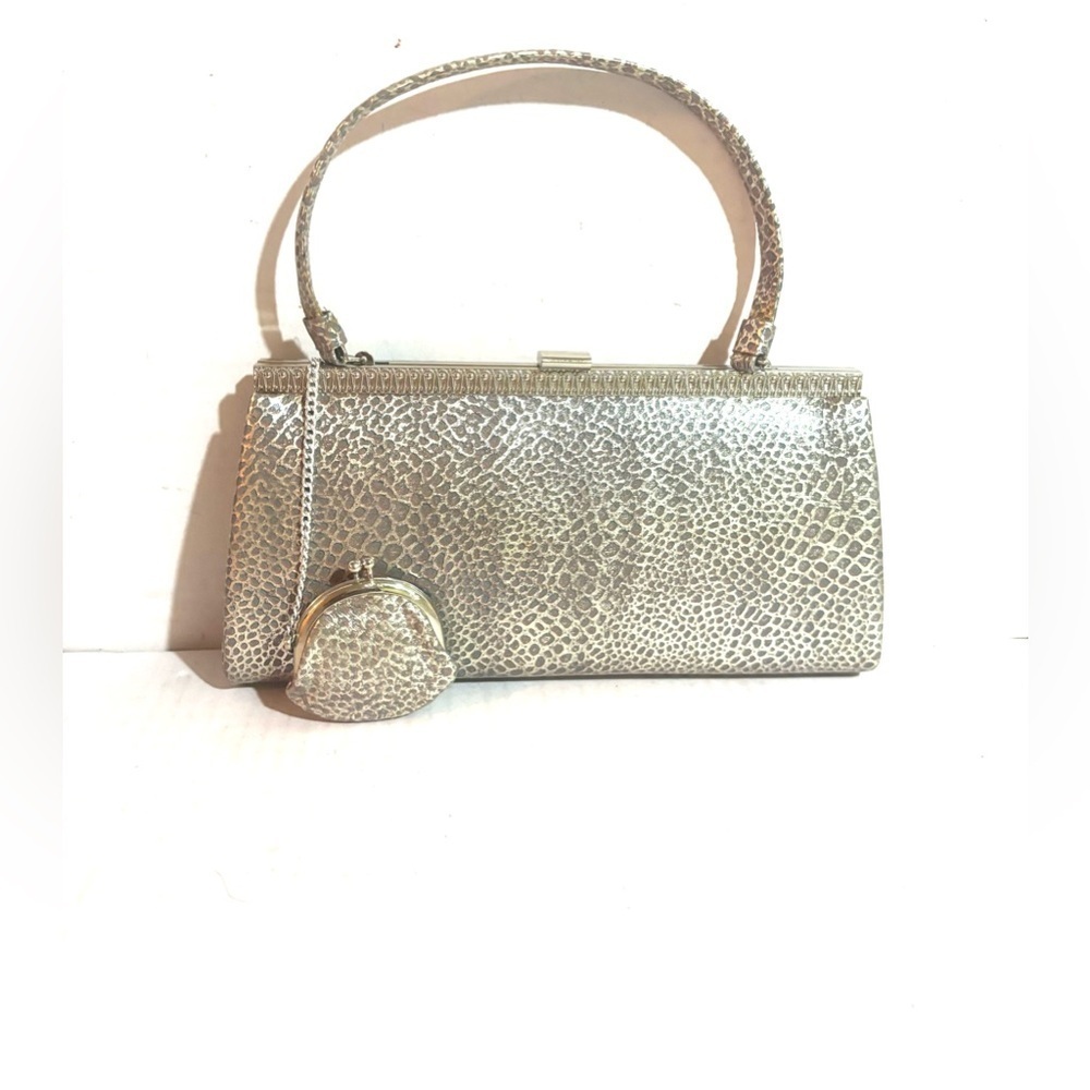 Vintage snake, leather, print silver handle bag
